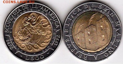 Биметалл!! Сан Марино 500 лир 1992 Открытие Америки - san_marino_1992_g_500_lir