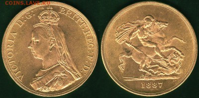 Великобритания 5 фунтов 1887, золото - gb-5s-1887