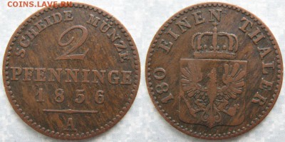 23.Ходячка Германии 1852-1943г. - 23.1. -Пруссия 2 пфеннига 1856 А    171-ак10-3717