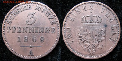 23.Ходячка Германии 1852-1943г. - 23.4. -Пруссия 3 пф 1869 А   878