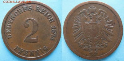 23.Ходячка Германии 1852-1943г. - 23.8. -Германия 2 пфеннига 1874 A    160-кл2-5907