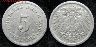 23.Ходячка Германии 1852-1943г. - 23.10. -Германия 5 пфеннигов 1900 А    1336