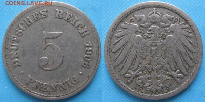 23.Ходячка Германии 1852-1943г. - 23.11. -Германия 5 пфеннигов 1906 А    160-ас21-5921
