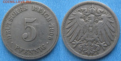 23.Ходячка Германии 1852-1943г. - 23.12. -Германия 5 пфеннигов 1906 А    175-к17-7664