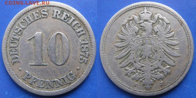 23.Ходячка Германии 1852-1943г. - 23.20. -Германия 10 пфеннигов 1875 J    171-АК3-3732