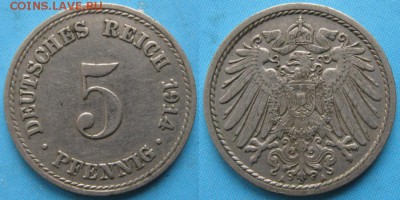 23.Ходячка Германии 1852-1943г. - 23.16. -Германия 5 пфеннигов 1914 A    95-ak2-5592