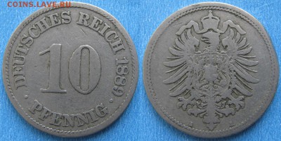 23.Ходячка Германии 1852-1943г. - 23.22. -Германия 10 пфеннигов 1889 A    175-к17-7659