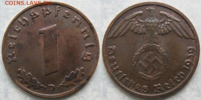 23.Ходячка Германии 1852-1943г. - 23.37. -Германия 1 пфенниг 1939 D    175-ЗГ6-5067
