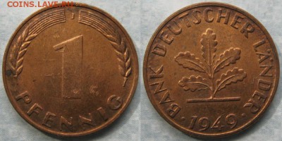 24.Ходячка ФРГ 1 пфенниг 1949-1995г. - 24.1. -ФРГ 1 пфенниг 1949 J    175-К16-7688
