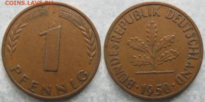 24.Ходячка ФРГ 1 пфенниг 1949-1995г. - 24.6. -ФРГ 1 пфенниг 1950 J    7576