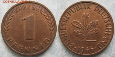 24.Ходячка ФРГ 1 пфенниг 1949-1995г. - 24.7. -ФРГ 1 пфенниг 1966 J    7226