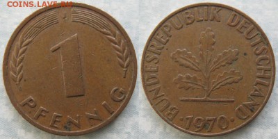 24.Ходячка ФРГ 1 пфенниг 1949-1995г. - 24.8. -ФРГ 1 пфенниг 1970 J    7272
