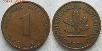 24.Ходячка ФРГ 1 пфенниг 1949-1995г. - 24.9. -ФРГ 1 пфенниг 1971 J    6791
