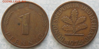 24.Ходячка ФРГ 1 пфенниг 1949-1995г. - 24.11. -ФРГ 1 пфенниг 1974 F    7292
