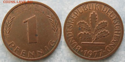 24.Ходячка ФРГ 1 пфенниг 1949-1995г. - 24.15. -ФРГ 1 пфенниг 1977 J    7282