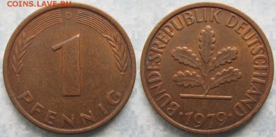 24.Ходячка ФРГ 1 пфенниг 1949-1995г. - 24.18. -ФРГ 1 пфенниг 1979 D    7227