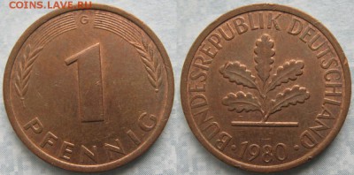 24.Ходячка ФРГ 1 пфенниг 1949-1995г. - 24.22. -ФРГ 1 пфенниг 1980 G уц    7163