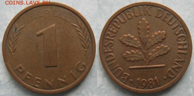 24.Ходячка ФРГ 1 пфенниг 1949-1995г. - 24.24. -ФРГ 1 пфенниг 1981 D    7191