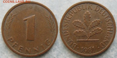 24.Ходячка ФРГ 1 пфенниг 1949-1995г. - 24.26. -ФРГ 1 пфенниг 1981 G    7558