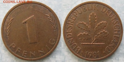 24.Ходячка ФРГ 1 пфенниг 1949-1995г. - 24.27. -ФРГ 1 пфенниг 1981 J    7277