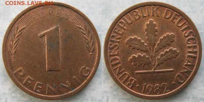 24.Ходячка ФРГ 1 пфенниг 1949-1995г. - 24.28. -ФРГ 1 пфенниг 1982 D    7264