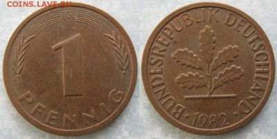 24.Ходячка ФРГ 1 пфенниг 1949-1995г. - 24.29. -ФРГ 1 пфенниг 1982 G    7261
