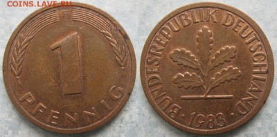 24.Ходячка ФРГ 1 пфенниг 1949-1995г. - 24.31. -ФРГ 1 пфенниг 1983 F    7583