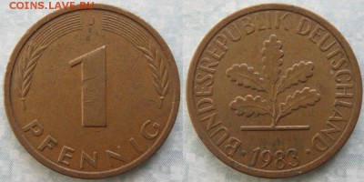24.Ходячка ФРГ 1 пфенниг 1949-1995г. - 24.32. -ФРГ 1 пфенниг 1983 J    7278