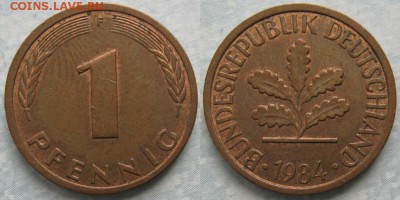 24.Ходячка ФРГ 1 пфенниг 1949-1995г. - 24.33. -ФРГ 1 пфенниг 1984 F    7186