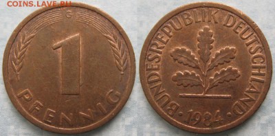 24.Ходячка ФРГ 1 пфенниг 1949-1995г. - 24.34. -ФРГ 1 пфенниг 1984 G    7230