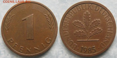 24.Ходячка ФРГ 1 пфенниг 1949-1995г. - 24.37. -ФРГ 1 пфенниг 1985 J    7165