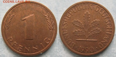 24.Ходячка ФРГ 1 пфенниг 1949-1995г. - 24.47. -ФРГ 1 пфенниг 1990 G    7243