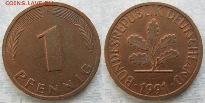 24.Ходячка ФРГ 1 пфенниг 1949-1995г. - 24.51. -ФРГ 1 пфенниг 1991 F    7267