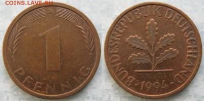 24.Ходячка ФРГ 1 пфенниг 1949-1995г. - 24.57. -ФРГ 1 пфенниг 1994 A    7265