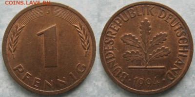 24.Ходячка ФРГ 1 пфенниг 1949-1995г. - 24.58. -ФРГ 1 пфенниг 1994 J    7172