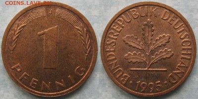 24.Ходячка ФРГ 1 пфенниг 1949-1995г. - 24.61. -ФРГ 1 пфенниг 1995 J    175-к16-7647