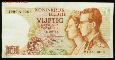 Бельгия. 50 франков 1966. До 30.06.17 в 21:30. - 50-66-1,5