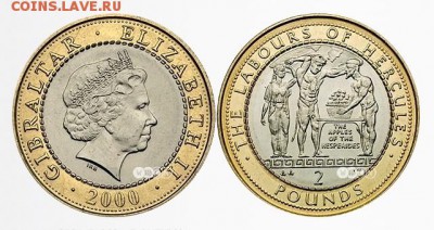 Куплю монеты Гибралтара 2 фунта Подвиги Геракла биметалл - Гибралтар_2 фунта_2000_Яблоки Гесперид