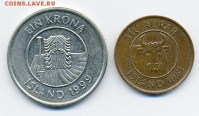 Исландия 1 крона и 10 аурар - Исландия_крона-10аурар_а