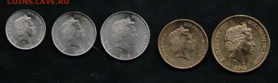 СОЛОМОНОВЫ О-ВА НАБОР 10,20,50 ЦЕНТОВ,1,2 ДОЛЛАРА 2012 UNC - 10 001