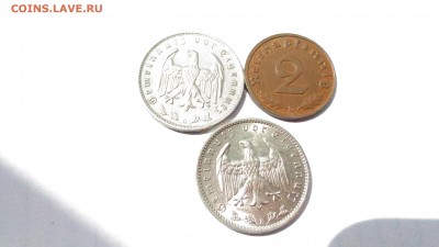 3 рейх, на оценку для продажи. 1 марка 34,35. 2 пфеннинга 36 - P_20170703_125452