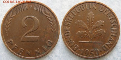 25.Ходячка ФРГ 2 пфеннига 1950-1995г. - 25.2. -ФРГ 2 пфеннига 1950 G    174-ас29-7478