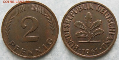 25.Ходячка ФРГ 2 пфеннига 1950-1995г. - 25.6. -ФРГ 2 пфеннига 1961 F    175-ас32-7613
