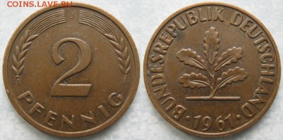 25.Ходячка ФРГ 2 пфеннига 1950-1995г. - 25.7. -ФРГ 2 пфеннига 1961 J    174-ас30-7489