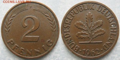 25.Ходячка ФРГ 2 пфеннига 1950-1995г. - 25.8. -ФРГ 2 пфеннига 1962 F    174-ас30-7487