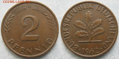 25.Ходячка ФРГ 2 пфеннига 1950-1995г. - 25.9. -ФРГ 2 пфеннига 1962 G    174-ас30-7494