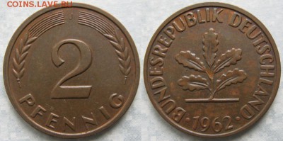 25.Ходячка ФРГ 2 пфеннига 1950-1995г. - 25.10. -ФРГ 2 пфеннига 1962 J    7093