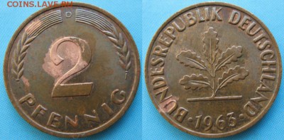 25.Ходячка ФРГ 2 пфеннига 1950-1995г. - 25.11. -ФРГ 2 пфеннига 1963 D    166-ас7-5136