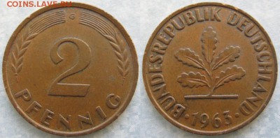 25.Ходячка ФРГ 2 пфеннига 1950-1995г. - 25.12. -ФРГ 2 пфеннига 1963 G    174-ас29-7480
