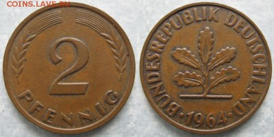 25.Ходячка ФРГ 2 пфеннига 1950-1995г. - 25.15. -ФРГ 2 пфеннига 1964 J    6852